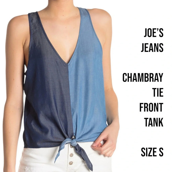 Joe’s Jeans Blue Chambray tie front top size Small Rita Colorblock Tank - Picture 1 of 8